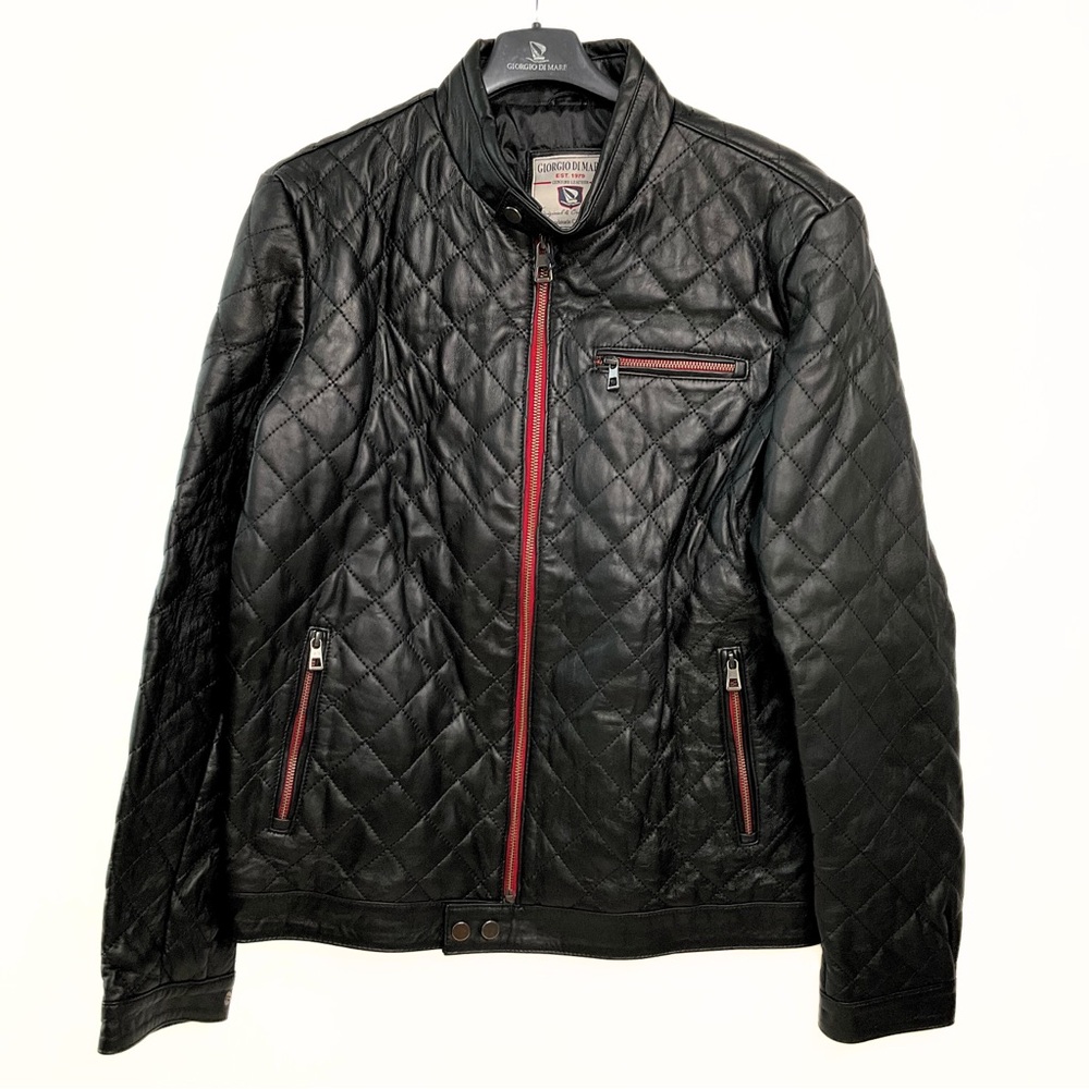 Giorgio Di Mare Black Moto Leather Jacket Mens SZ XL Edgy Bikercore Streetwear